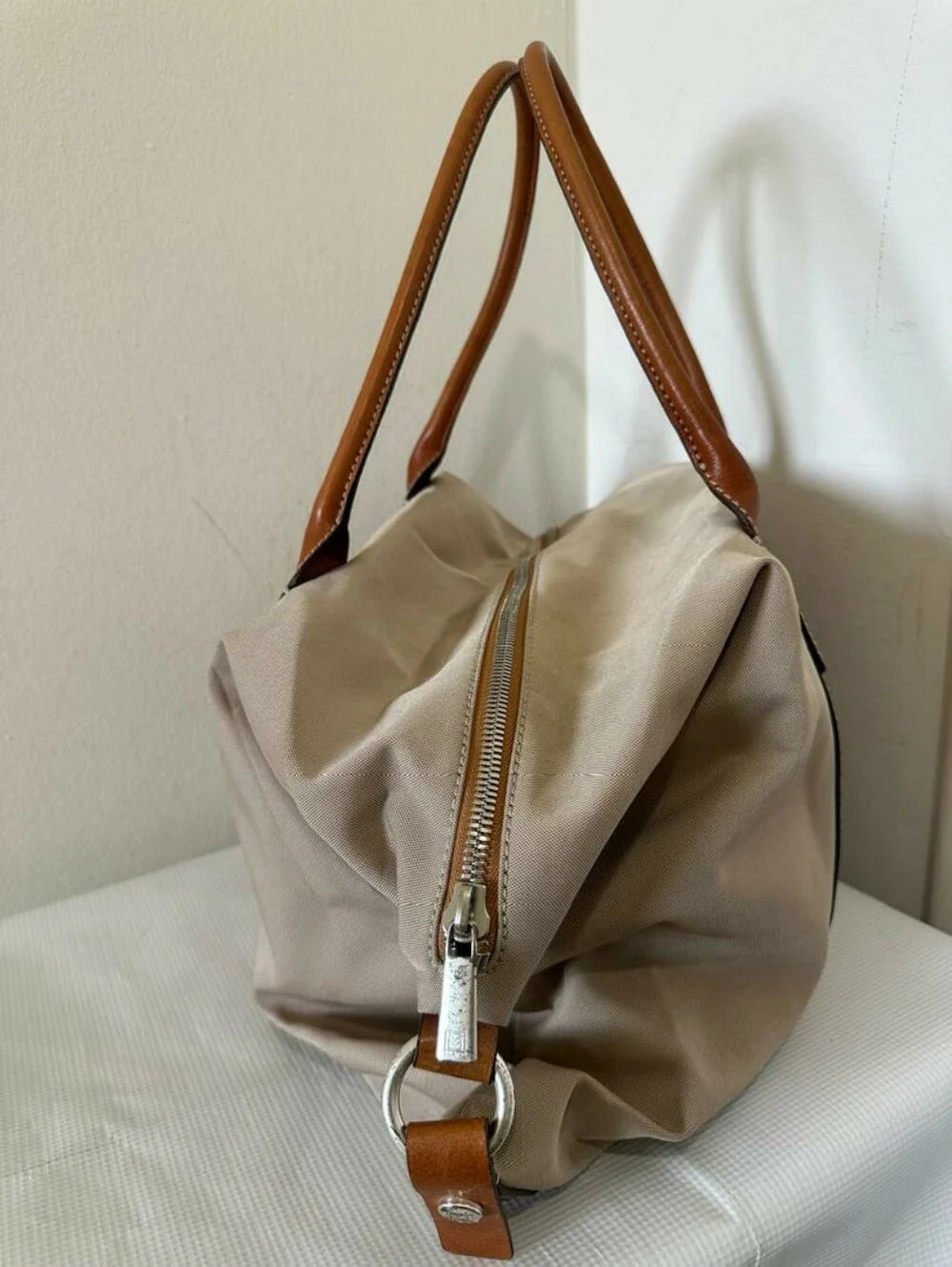 Michael Kors Khaki Canvas Leather Travel Duffle Bag Holdall Carry-On
